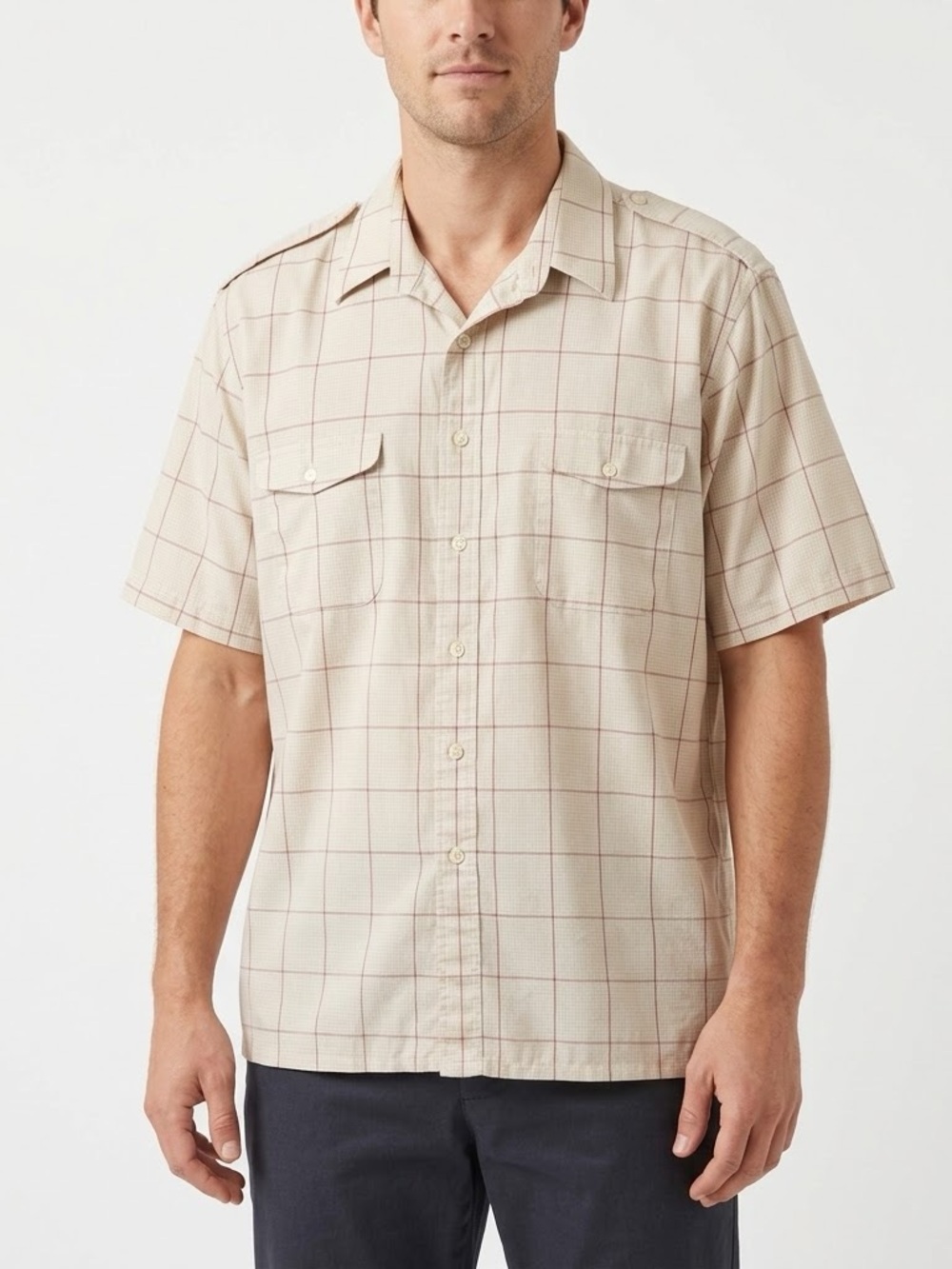 Vintage Christian Dior Monsieur Short Sleeve Button Up Shirt Mens XL Beige Plaid